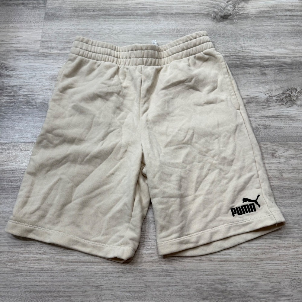 Puma Boys Beige Fleece Sweat Shorts Size L 14/16 Tan Athletic Gym‎ Pockets